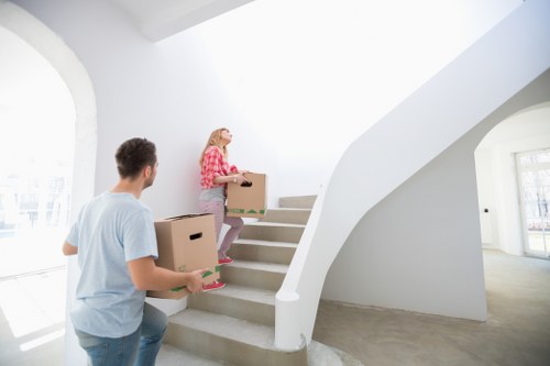 Office furniture and equipment prepared for a local business move